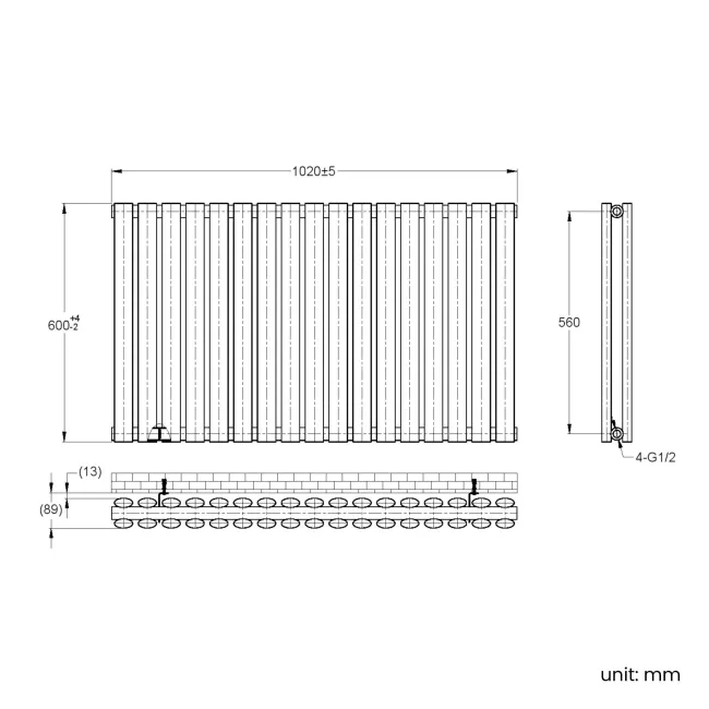 Marbella Anthracite Double Oval Panel Radiator 600x1020mm