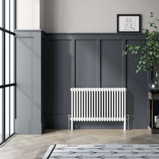 Athens White Triple Column Horizontal Traditional Radiator 600x1010mm