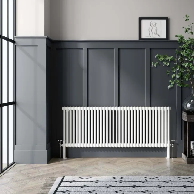 Athens White Double Column Horizontal Traditional Radiator 600x1595mm
