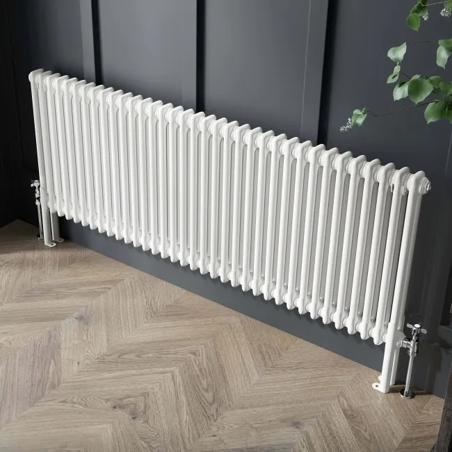Athens White Double Column Horizontal Traditional Radiator 600x1595mm