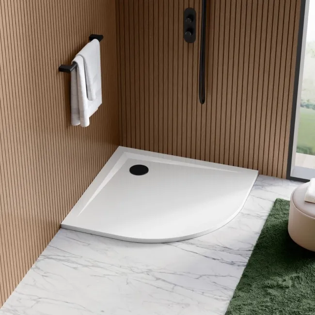 Sydney Low Profile Quadrant Gloss White Stone Shower Tray 800x800mm