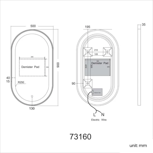 Darci Black Framed Illuminated LED Mirror 900x500mm