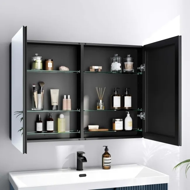 Aurora Matt Black Mirror Cabinet 700x1000mm