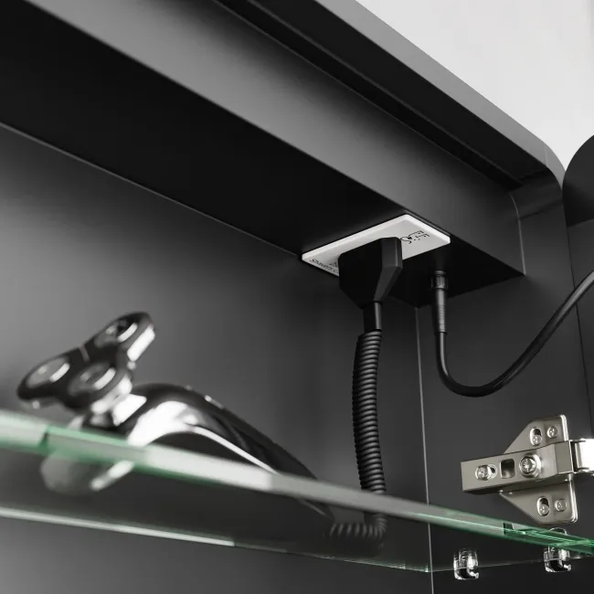 Aurora Matt Black Illuminated LED Mirror Cabinet With BLUETOOTH Speaker 700x1000mm