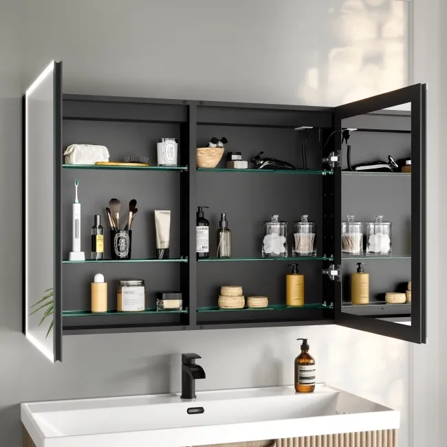 Esme Matt Black Illuminated LED Mirror Cabinet With BLUETOOTH Speaker 700x1000mm
