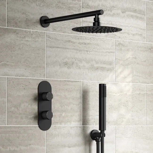 Ballina Premium Matt Black Round Thermostatic Shower Set - 200mm Head & Hand Shower