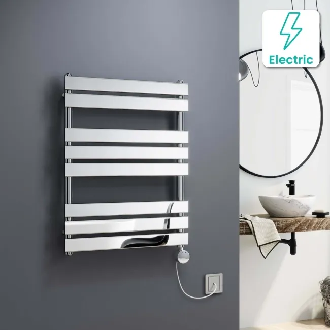 Santorini Electric Chrome Flat Panel Heated Towel Rail 800x600mm