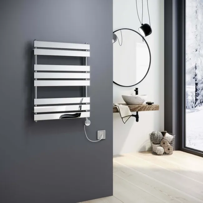 Santorini Electric Chrome Flat Panel Heated Towel Rail 800x600mm