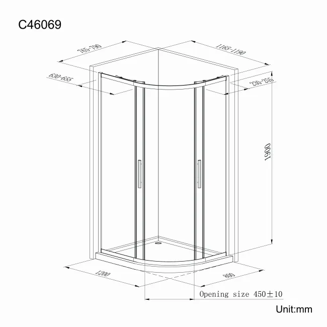Hamburg Matt Black Easy Clean 8mm Offset Quadrant Shower Enclosure 1200x800mm - Easy Fix