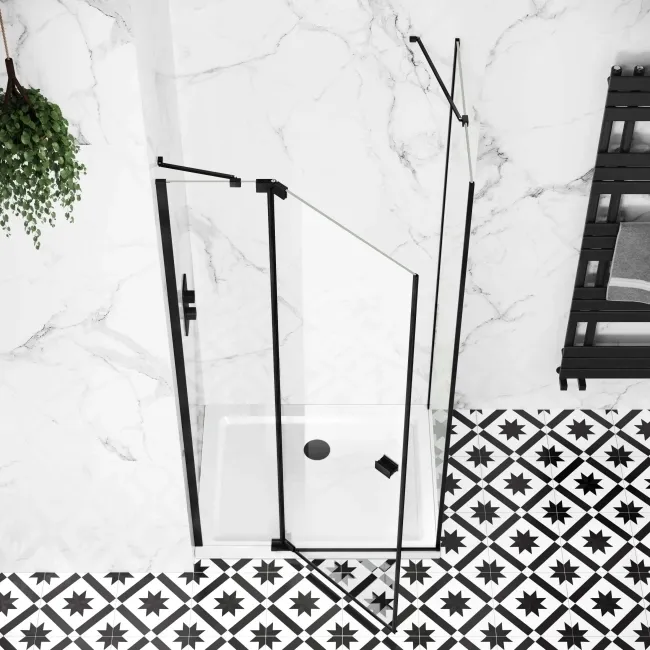 Vienna Matt Black Easy Clean 8mm Hinged Shower Enclosure 1100x900mm