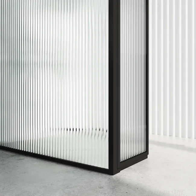 Munich Fluted Effect Matt Black Framed 8mm Wet Room Shower Glass 1100mm & 250mm Pivotal Return Panel
