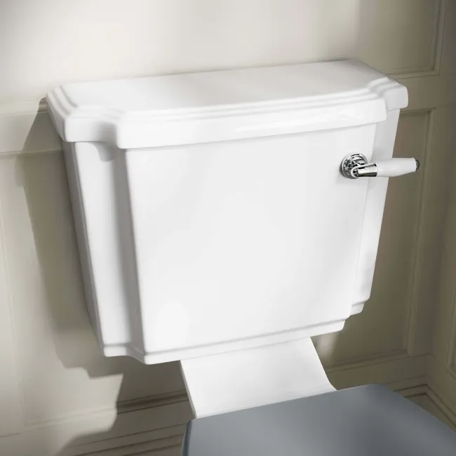 Hudson Traditional Toilet With Dove Grey Seat & Pedestal Basin Set - Double Tap Hole