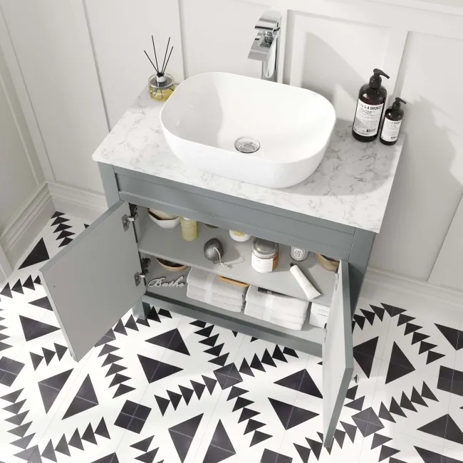 Bermuda Dove Grey Vanity with Marble Top & Curved Counter Top Basin 800mm