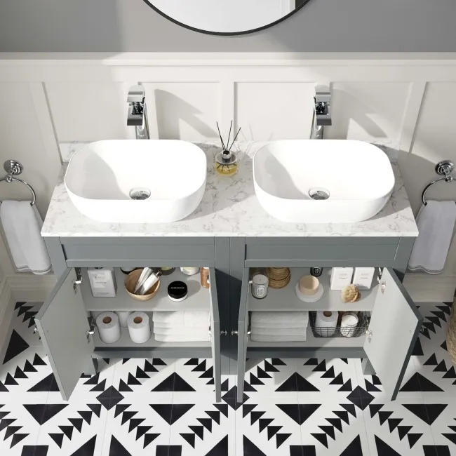 Bermuda Dove Grey Vanity with Marble Top & Curved Counter Top Basin 1200mm