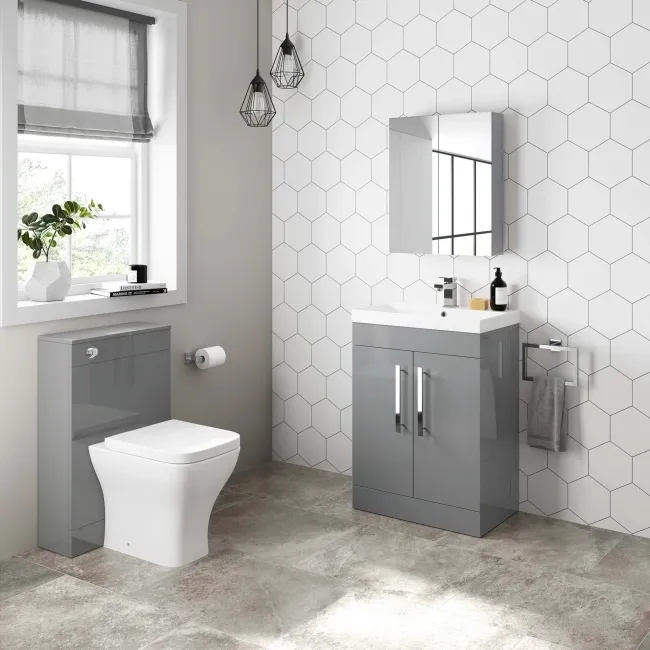 Avon & Trent Stone Grey Slimline Back To Wall Unit and Atlanta Toilet