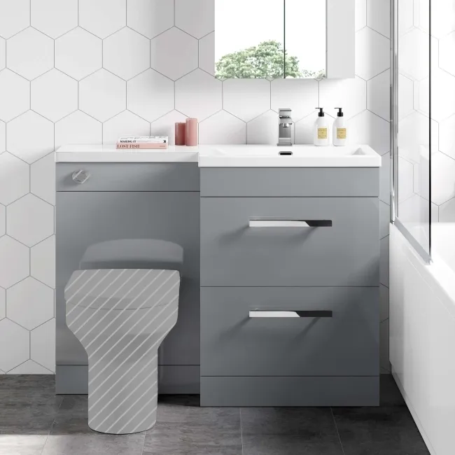 Avon Stone Grey Basin Vanity Drawer and Back To Wall Unit 1100mm - Right Handed