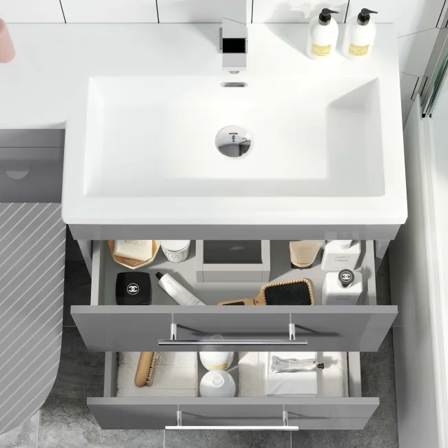 Avon Stone Grey Basin Vanity Drawer and Back To Wall Unit 1100mm - Right Handed