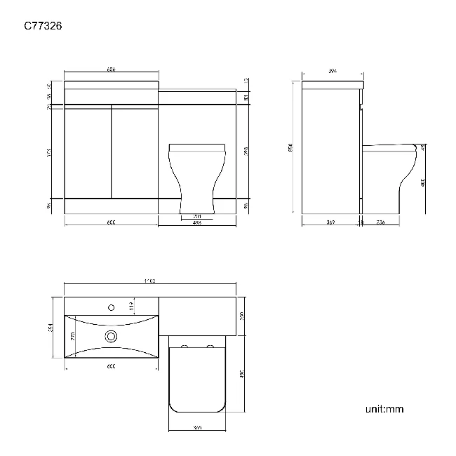 Trent Gloss White Combination Vanity Basin and Atlanta Toilet 1100mm