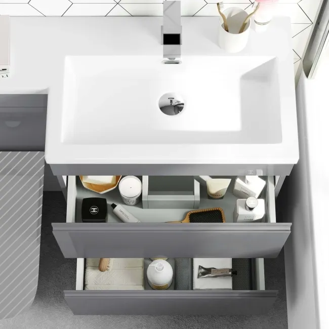 Trent Stone Grey Basin Vanity Drawer and Back To Wall Unit 1100mm - Right Handed