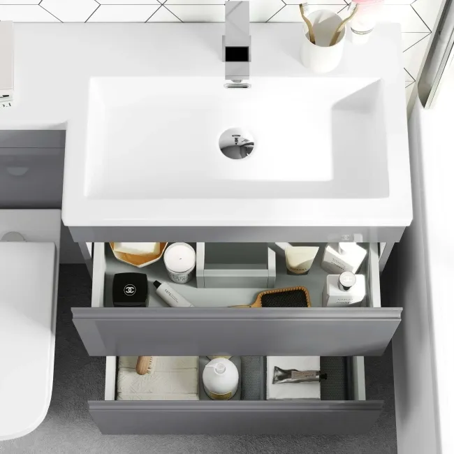 Trent Stone Grey Combination Basin Drawer and Atlanta Toilet 1100mm - Right Handed