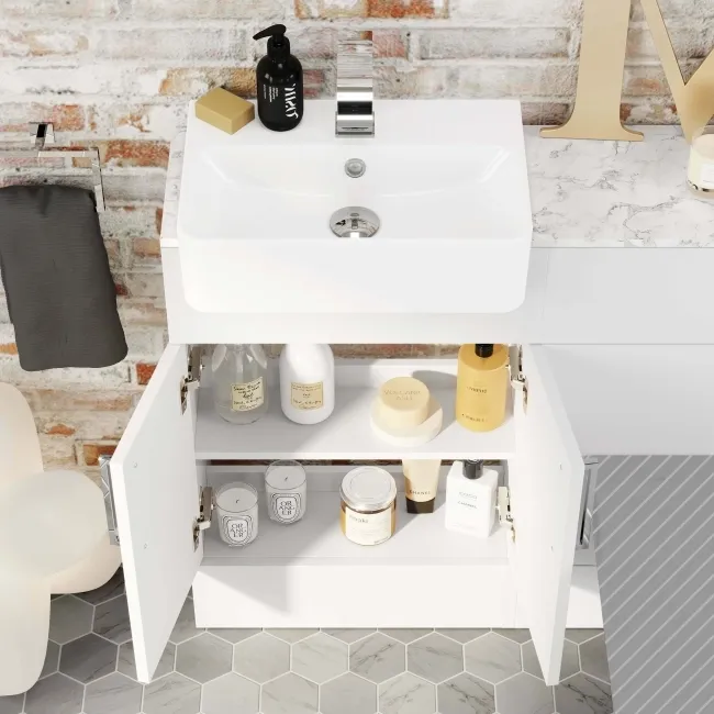 Harper Gloss White Basin Vanity With Marble Top and Back To Wall Toilet Unit 1000mm