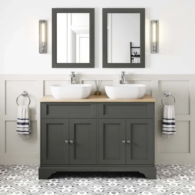 Lucia Graphite Grey Double Vanity with Oak Effect Top & Curved Counter Top Basin 1200mm
