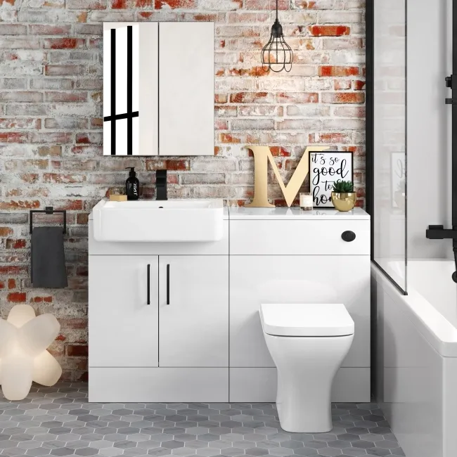 Harper Gloss White Combination Vanity Basin and Atlanta Toilet 1200mm - Black Accents