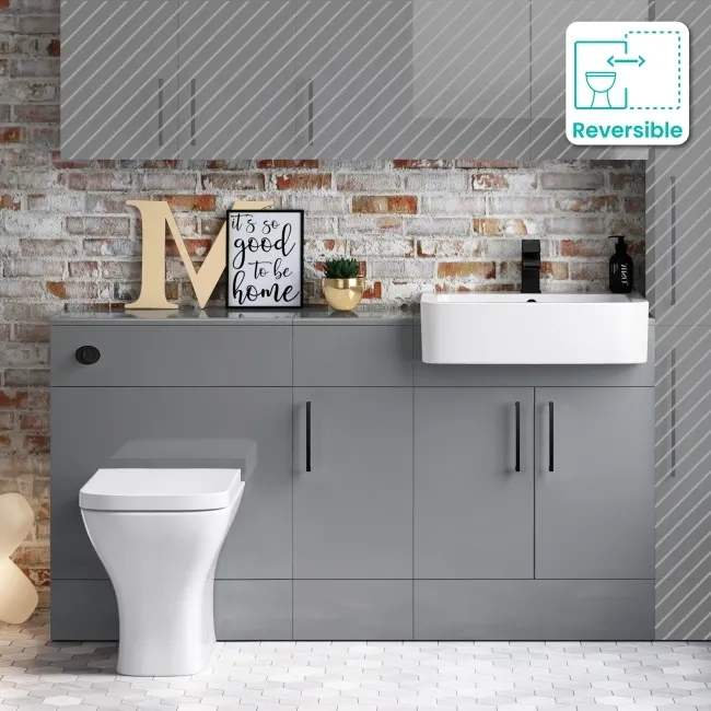 Harper Stone Grey Combination Vanity Basin and Atlanta Toilet 1500mm - Black Accents