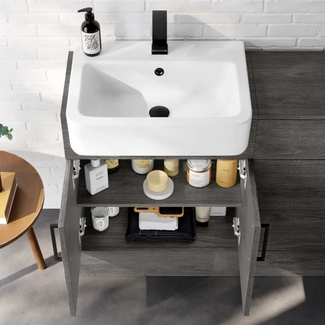 Harper Charcoal Elm Combination Vanity Basin and Miami Toilet 1200mm - Black Accents