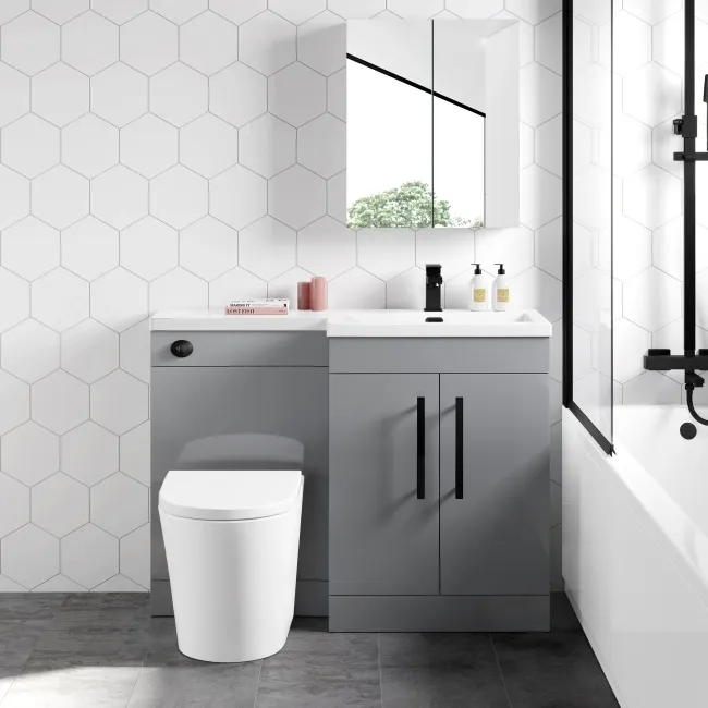 Avon Stone Grey Combination Vanity Basin and Boston Toilet 1100mm - Black Accents - Right Handed