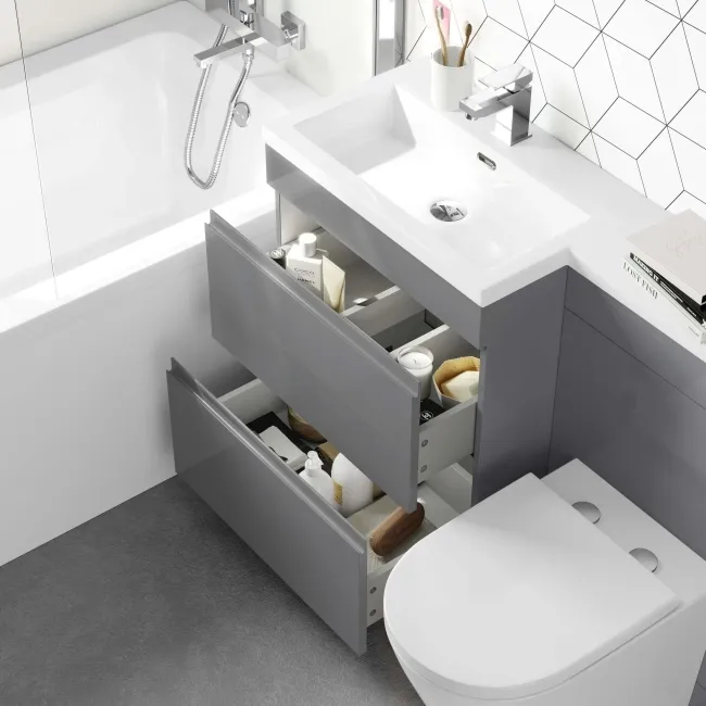 Trent Stone Grey Combination Basin Drawer and Boston Toilet 1100mm - Left Handed