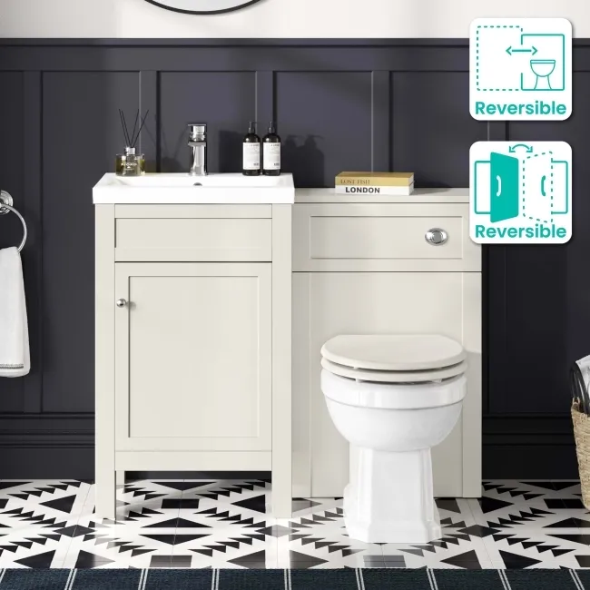 Bermuda Chalk White  Combination Vanity Basin and Hudson Toilet with Wooden Seat 1000mm