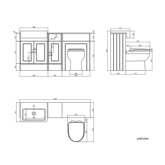 Monaco Midnight Green Combination Vanity Basin and Seattle Toilet 1500mm