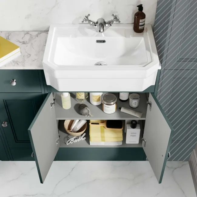 Monaco Midnight Green Combination Vanity Traditional Basin with Marble Top 1500mm (Excludes Pan & Cistern)
