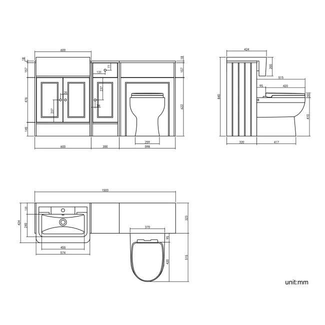 Monaco Midnight Green Combination Vanity Traditional Basin and Seattle Toilet 1500mm - Brushed Brass Accents