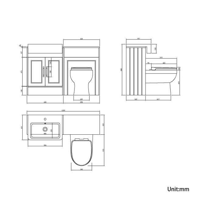 Monaco Chalk White Combination Vanity Basin and Seattle Toilet 1200mm - Brass Knurled Handles