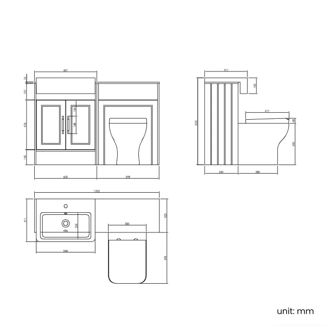 Monaco Chalk White Combination Vanity Basin with Marble Top & Atlanta Toilet 1200mm - Brass Knurled Handles