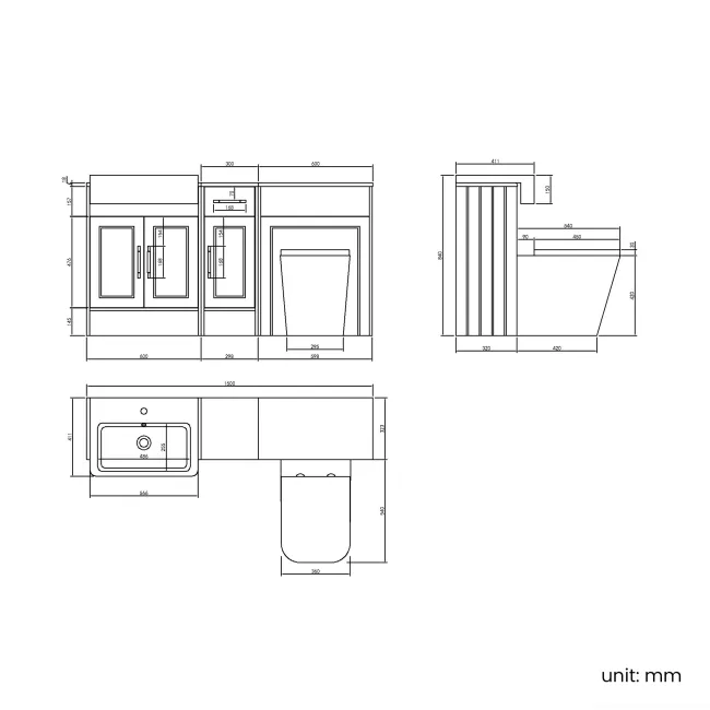 Monaco Midnight Green Combination Vanity Basin and Boston Toilet 1500mm - Brass Knurled Handles
