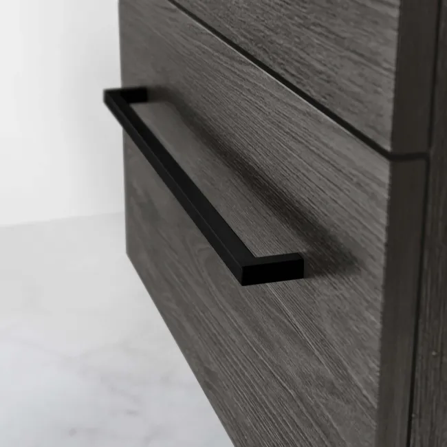 Elba Charcoal Elm Wall Hung Drawer Vanity with Marble Top & Cody Basin 600mm - Black Accents