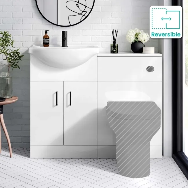 Quartz Gloss White Basin Vanity and Back To Wall Toilet Unit 1050mm (Excludes Toilet) - Black Accents