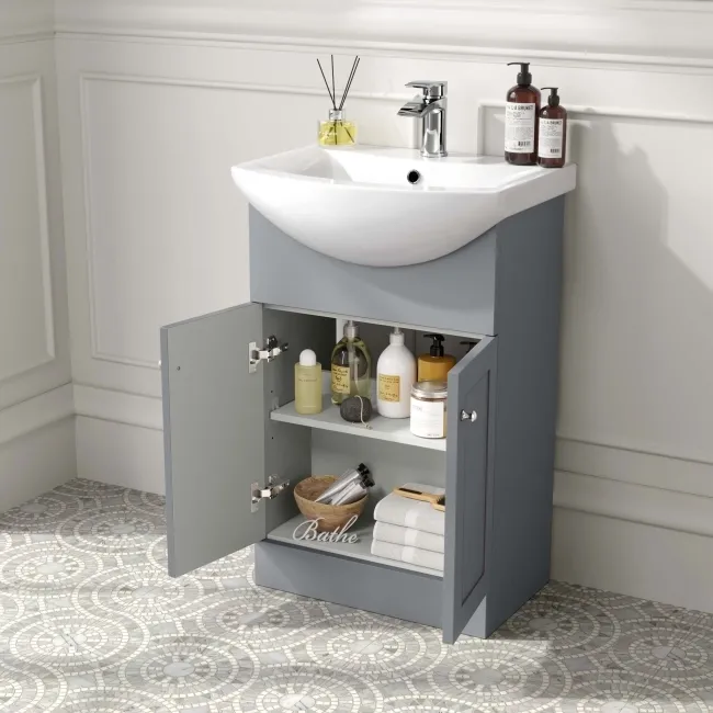 Capri Fog Grey Vanity with Semi Recessed Basin 550mm - Brushed Handles