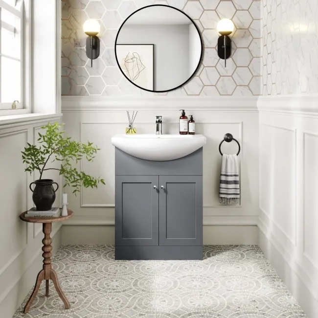 Capri Fog Grey Vanity with Semi Recessed Basin 650mm - Chrome Handles