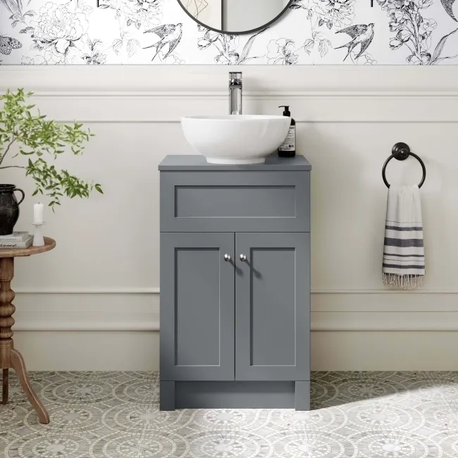 Milos Fog Grey Vanity with Mesa Basin 500mm - Brushed Handles