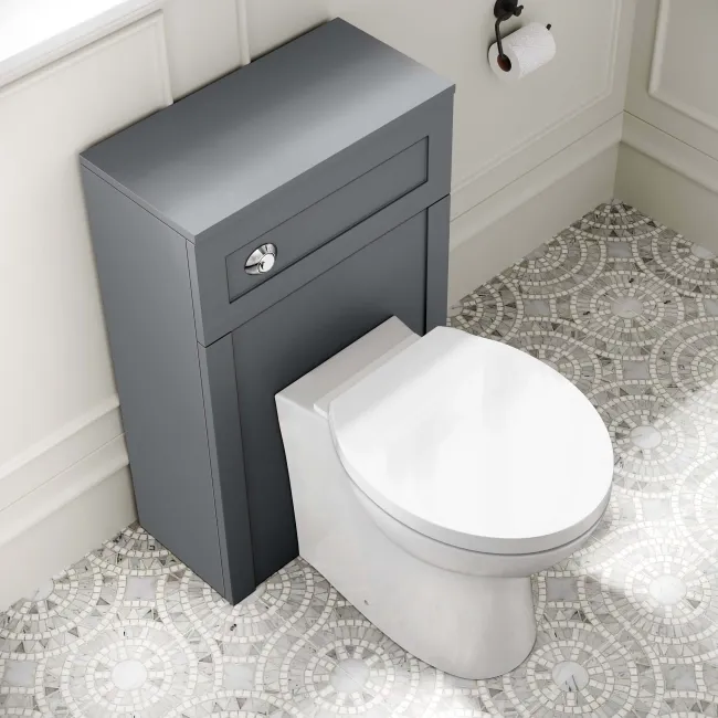 Milos Fog Grey Combination Vanity Basin and Austin Toilet 1100mm - Chrome Handles