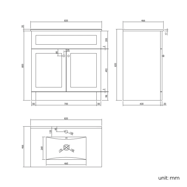 Milos Slate Grey Basin Vanity 800mm - Chrome Handles