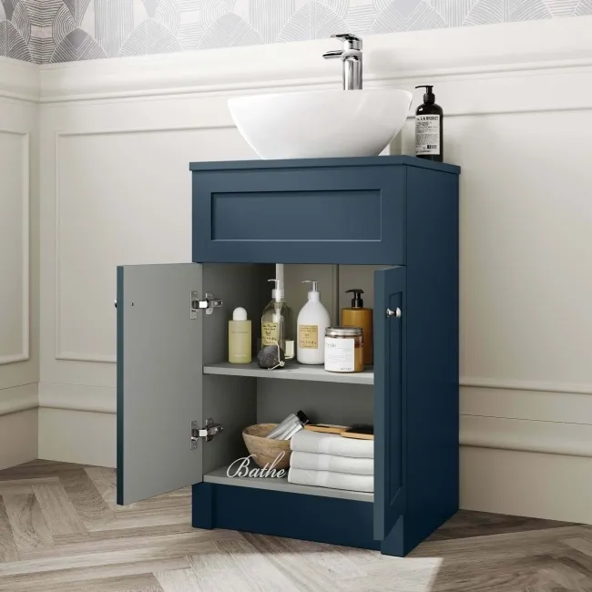 Milos Navy Blue Vanity with Oval Basin 500mm - Brushed Handles