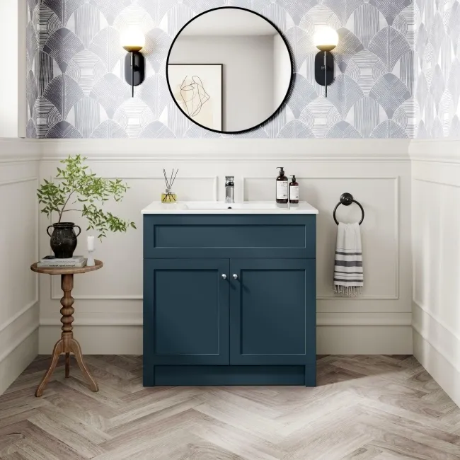 Milos Navy Blue Basin Vanity 800mm - Brushed Handles