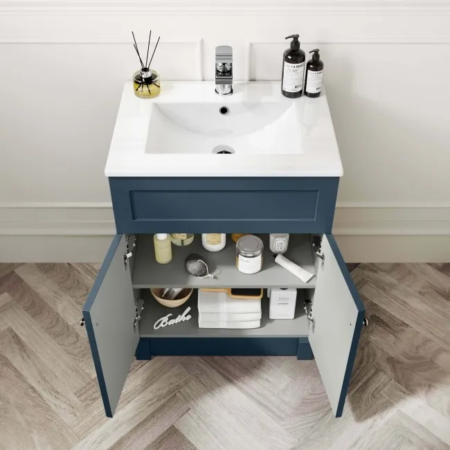 Milos Navy Blue Combination Vanity Basin and Denver Toilet 1100mm - Chrome Handles