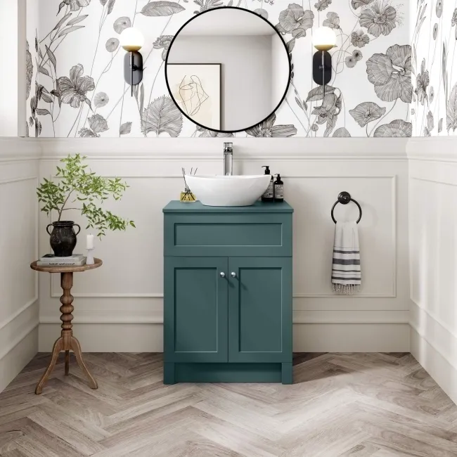 Milos Mystic Green Vanity with Oval Basin 600mm - Brushed Handles