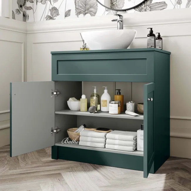 Milos Mystic Green Vanity with Oval Basin 800mm - Brushed Handles
